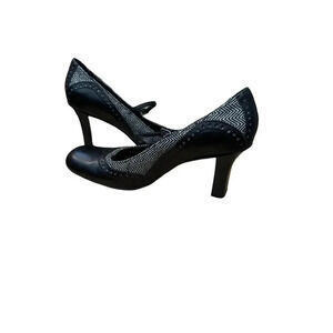 Vintage Apt 9‎ Mary Jane Women's Black Leather Tweed High Block Heels Size 8M